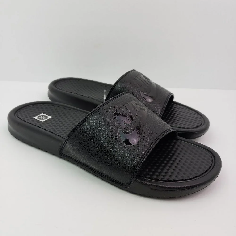 NEW Nike Benassi JDI Just Do It Mens Size 10 Triple Black Slip On Slide Sandals